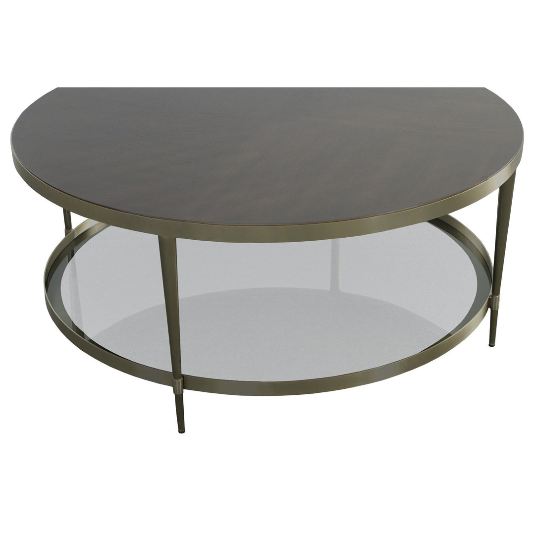 Libby Langdon Marlowe Tiered Round Cocktail Table - Smoked Stone - Stainless Steel, Walnut Solids