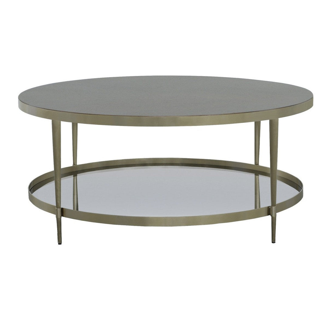 Libby Langdon Marlowe Tiered Round Cocktail Table - Smoked Stone - Stainless Steel, Walnut Solids