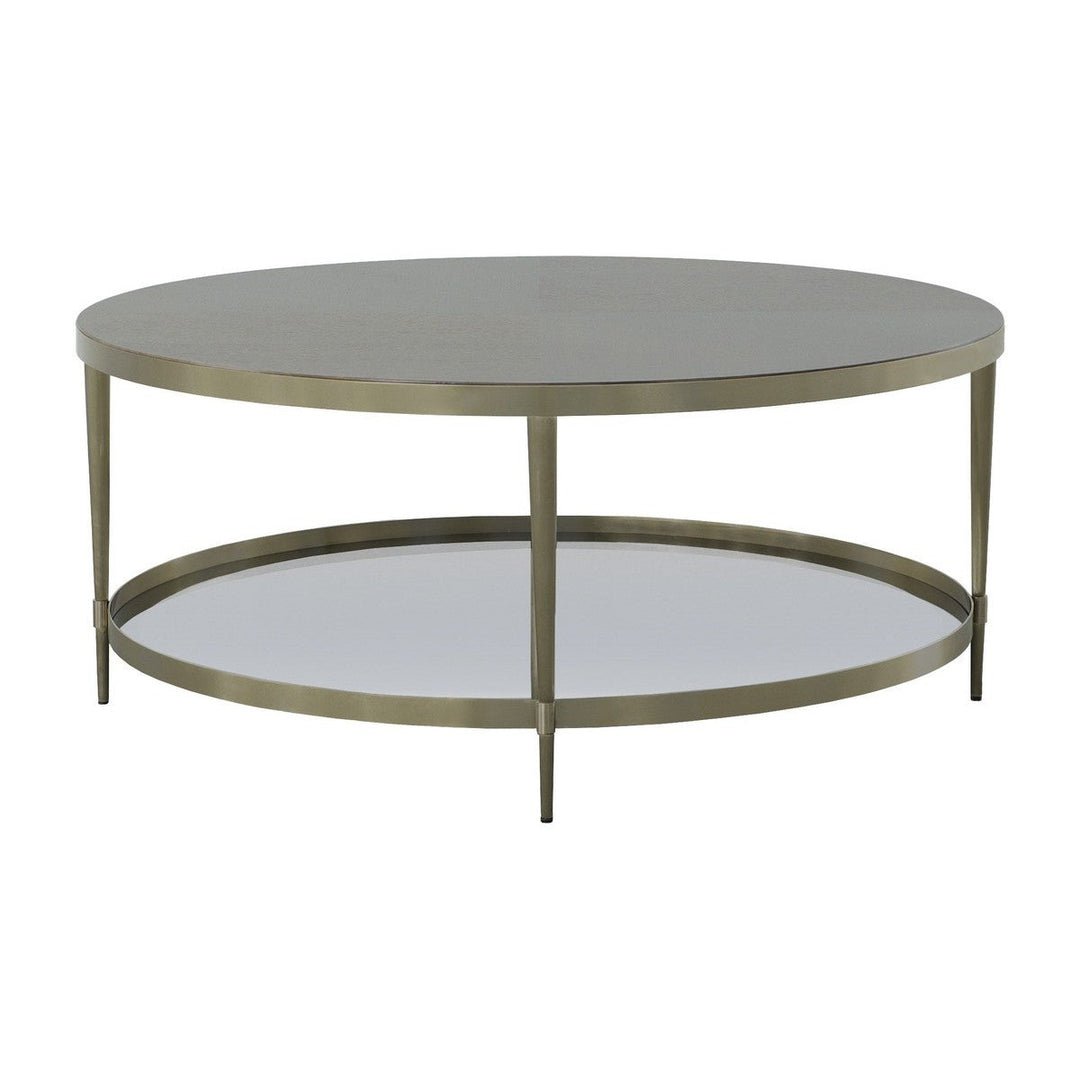 Libby Langdon Marlowe Tiered Round Cocktail Table - Smoked Stone - Stainless Steel, Walnut Solids