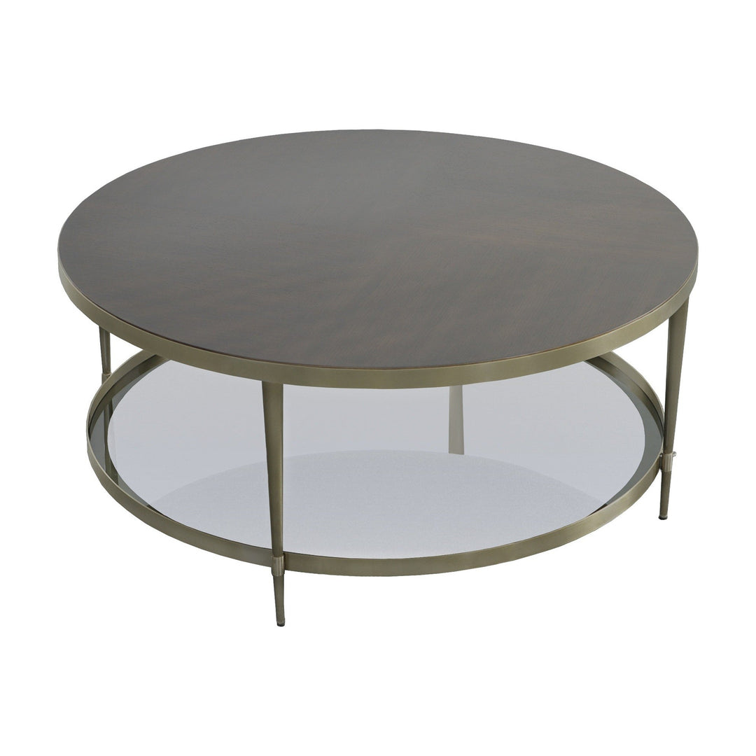 Libby Langdon Marlowe Tiered Round Cocktail Table - Smoked Stone - Stainless Steel, Walnut Solids