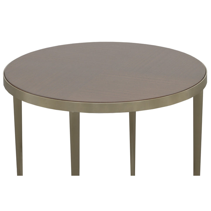 Libby Langdon Marlowe Tiered Round End Table - Smoked Stone - Stainless Steel,Walnut Solids