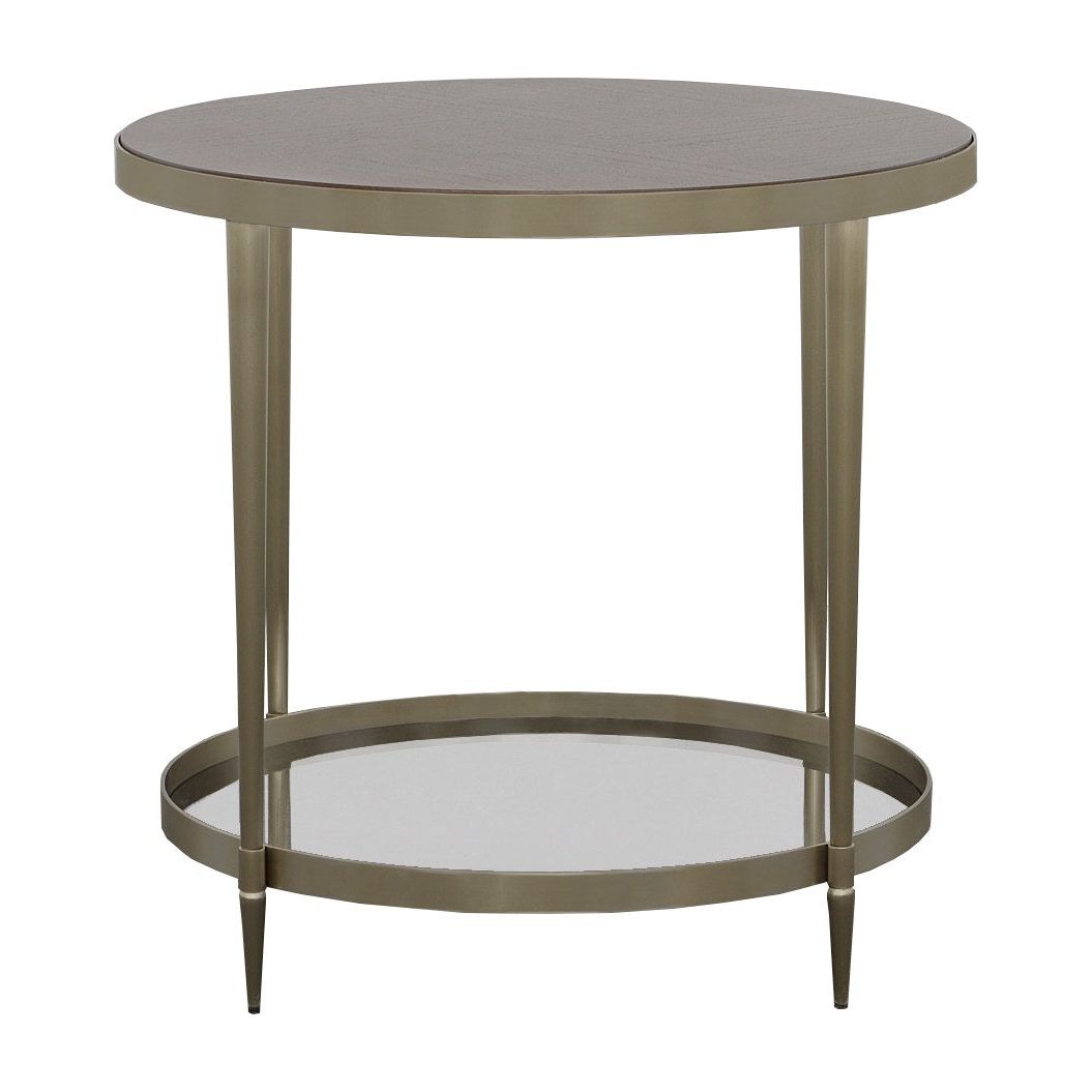 Libby Langdon Marlowe Tiered Round End Table - Smoked Stone - Stainless Steel,Walnut Solids