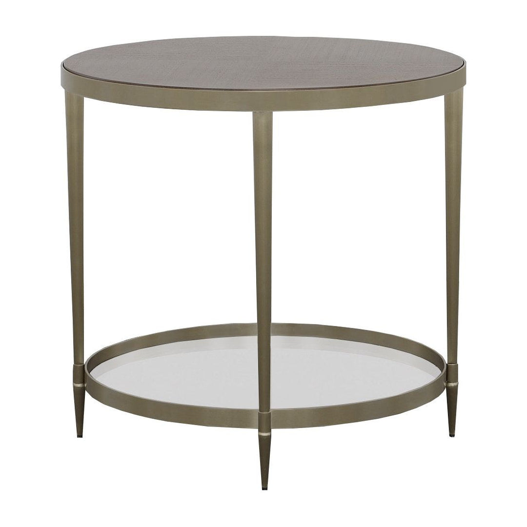 Libby Langdon Marlowe Tiered Round End Table - Smoked Stone - Stainless Steel,Walnut Solids