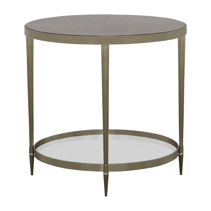 Libby Langdon Marlowe Tiered Round End Table - Smoked Stone - Stainless Steel,Walnut Solids