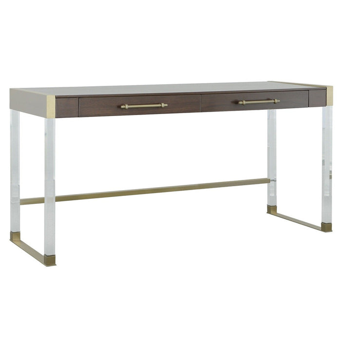 Libby Langdon Simone Writing Desk - Smoked Stone - Stainless Steel, Acrylic, Walnut Solids