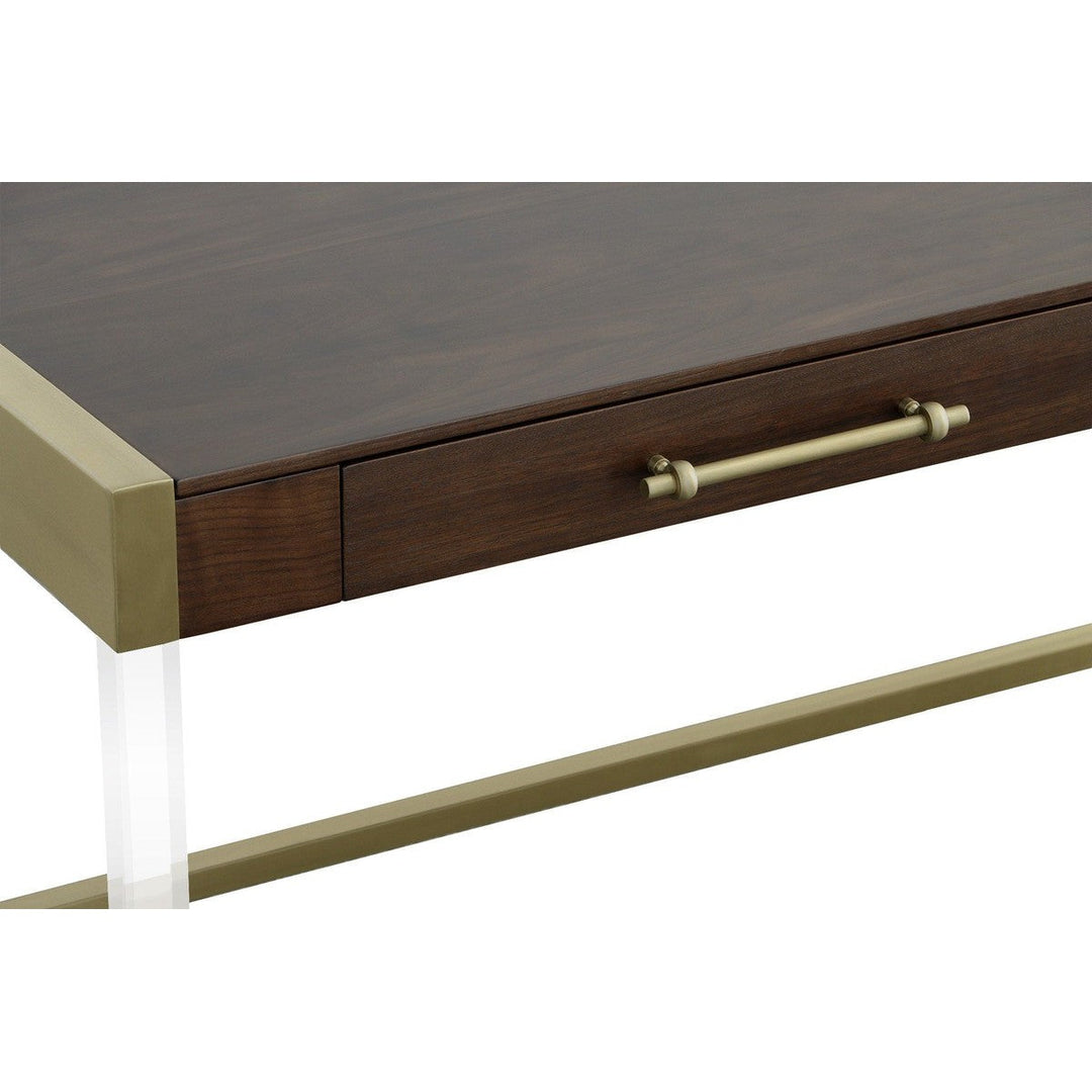 Libby Langdon Simone Writing Desk - Smoked Stone - Stainless Steel, Acrylic, Walnut Solids