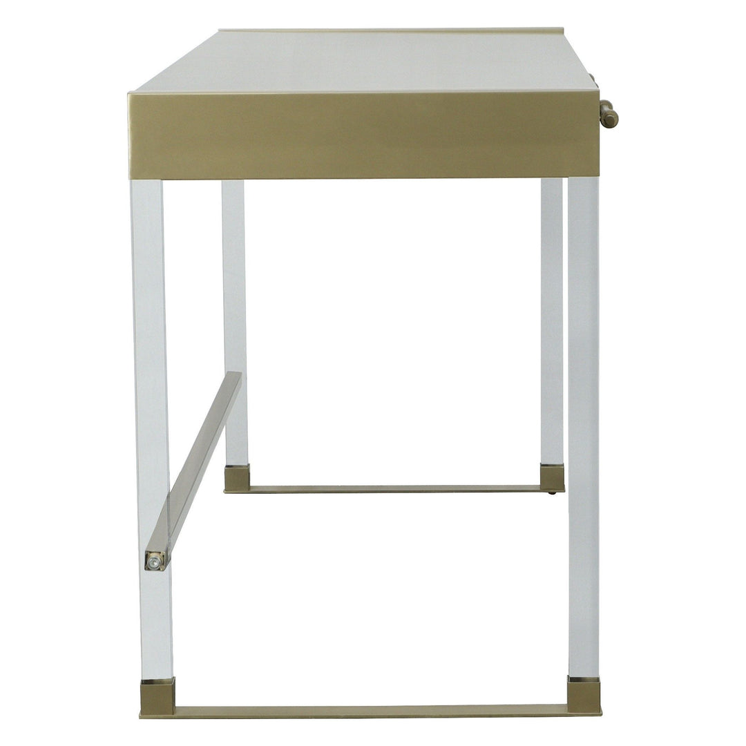 Libby Langdon Simone Writing Desk - Smoked Stone - Stainless Steel, Acrylic, Walnut Solids