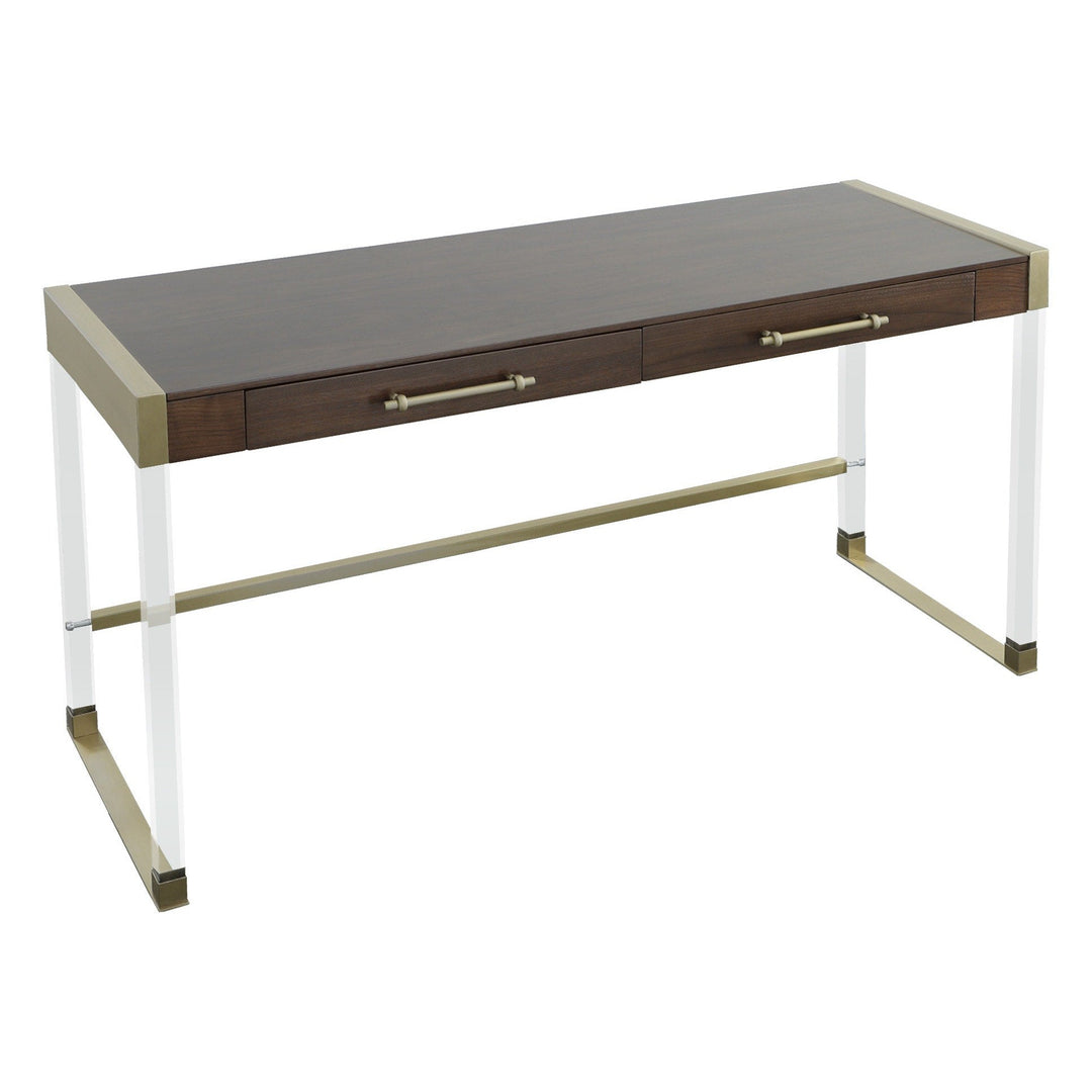 Libby Langdon Simone Writing Desk - Smoked Stone - Stainless Steel, Acrylic, Walnut Solids