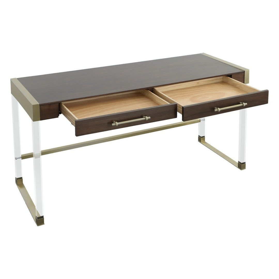 Libby Langdon Simone Writing Desk - Smoked Stone - Stainless Steel, Acrylic, Walnut Solids