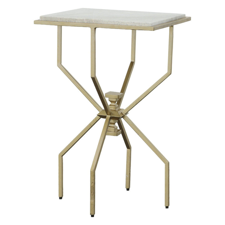 Libby Langdon Rosso Drink Table - Stainless Steel and Marquina Stone