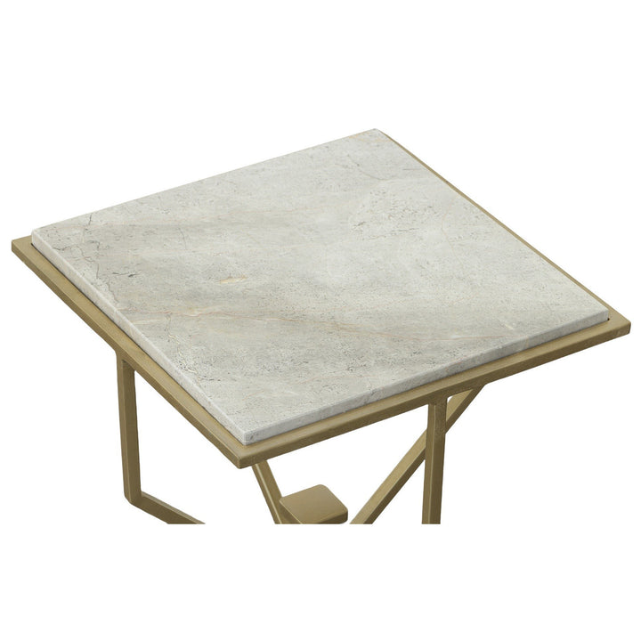 Libby Langdon Rosso Drink Table - Stainless Steel and Marquina Stone