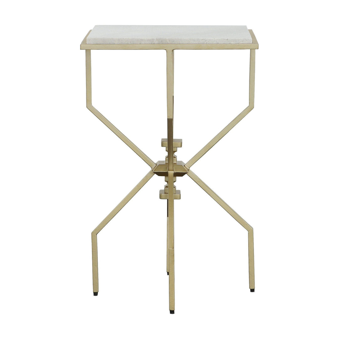 Libby Langdon Rosso Drink Table - Stainless Steel and Marquina Stone