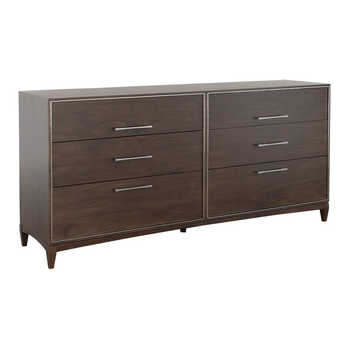 Libby Langdon Farley Six Drawer Dresser - Smoked Stone - Walnut Solids