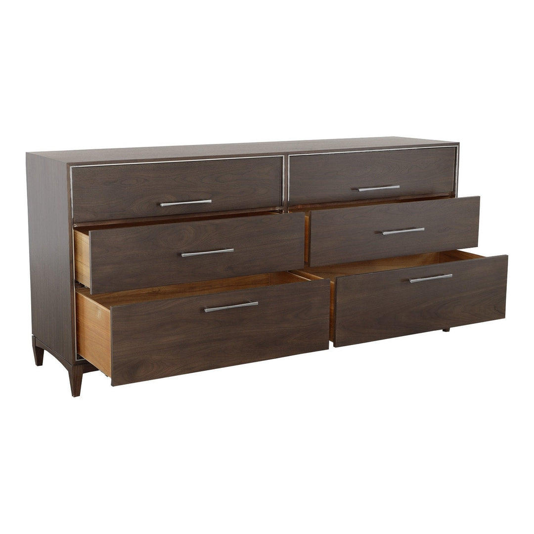 Libby Langdon Farley Six Drawer Dresser - Smoked Stone - Walnut Solids