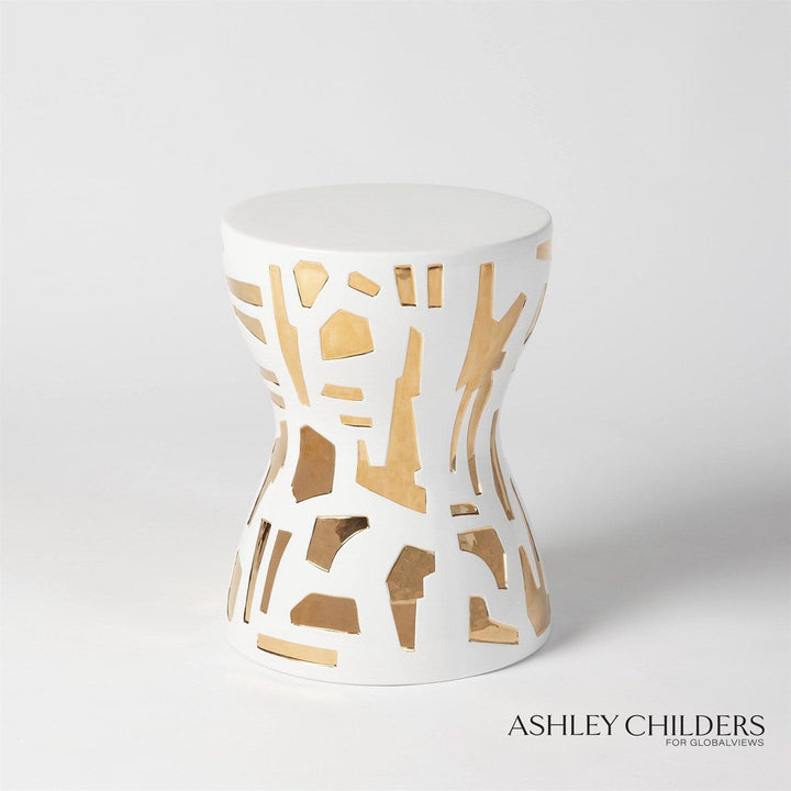 Abstract Stool-Global Views-GVSA-ASH1.10045-Stools & OttomansGold/White-1-France and Son