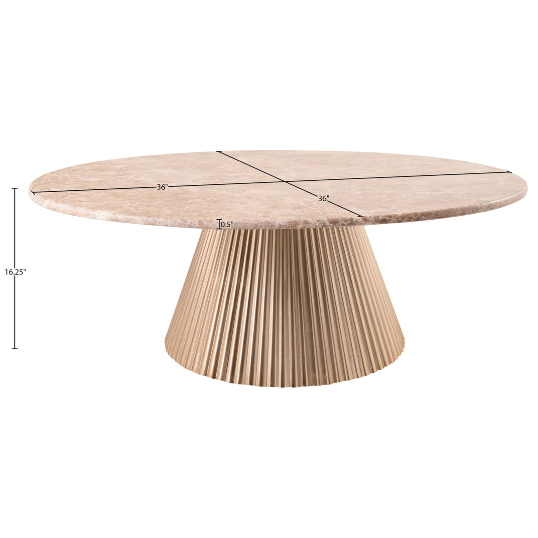 Cindra Genuine Marble Top And Iron Base Coffee Table — Beige / Brushed Brass