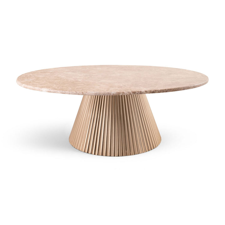 Cindra Genuine Marble Top And Iron Base Coffee Table — Beige / Brushed Brass