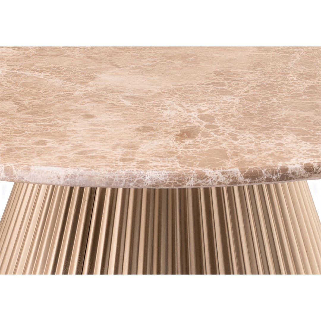 Cindra Genuine Marble Top And Iron Base Coffee Table — Beige / Brushed Brass