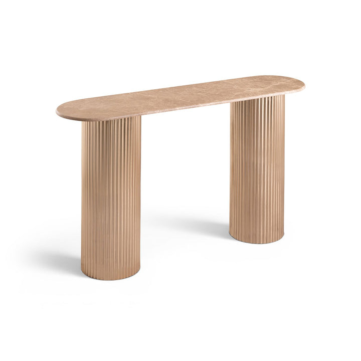 Cindra Genuine Marble Top And Iron Base Console Table — Beige / Brushed Brass
