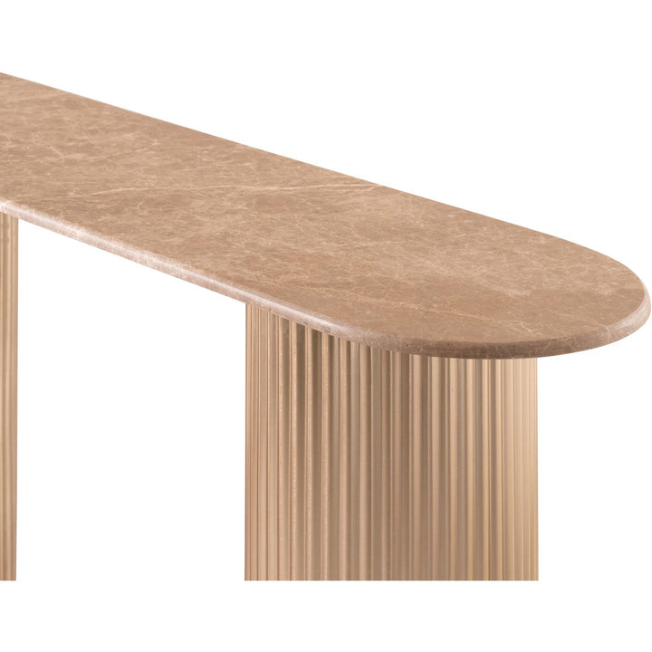 Cindra Genuine Marble Top And Iron Base Console Table — Beige / Brushed Brass