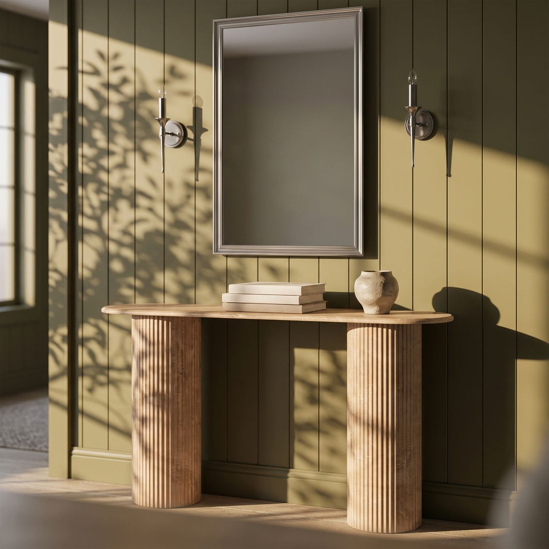 Cindra Genuine Marble Top And Iron Base Console Table — Beige / Brushed Brass
