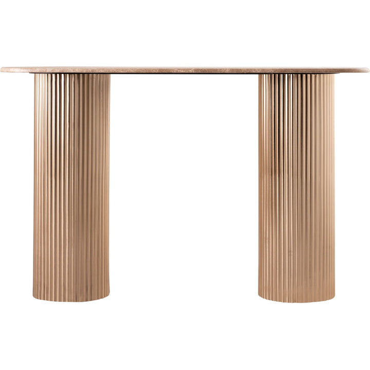 Cindra Genuine Marble Top And Iron Base Console Table — Beige / Brushed Brass