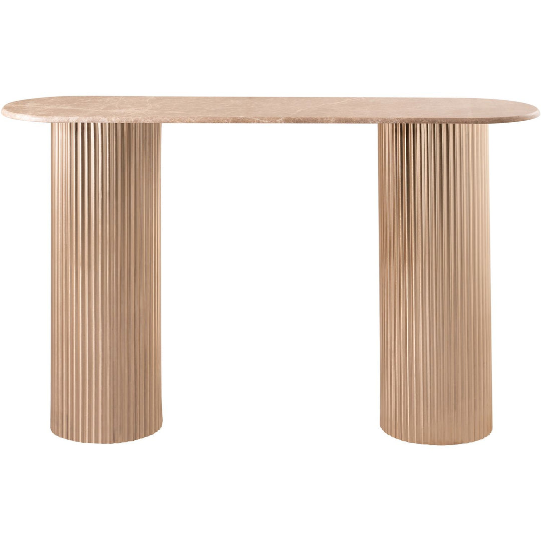 Cindra Genuine Marble Top And Iron Base Console Table — Beige / Brushed Brass