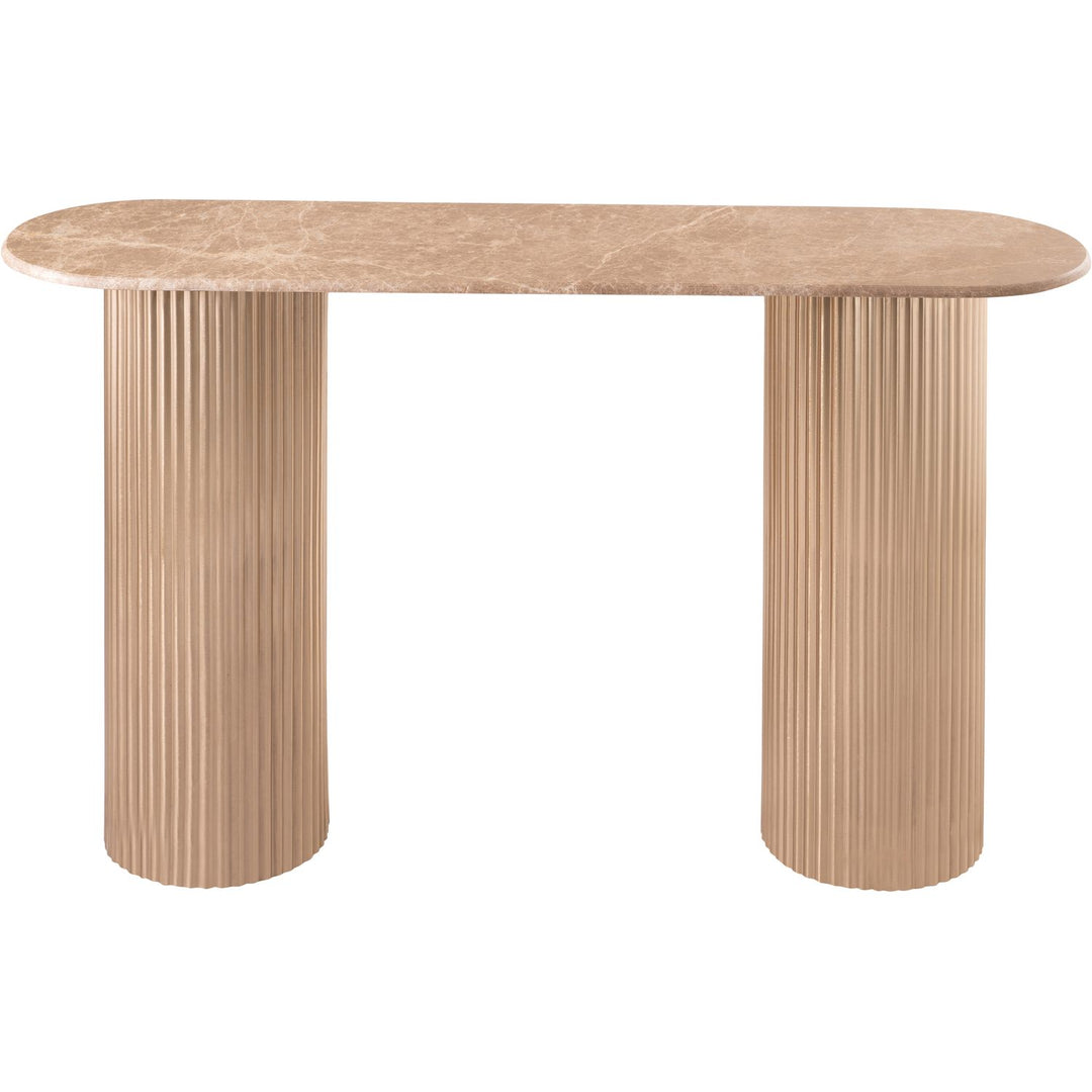 Cindra Genuine Marble Top And Iron Base Console Table — Beige / Brushed Brass