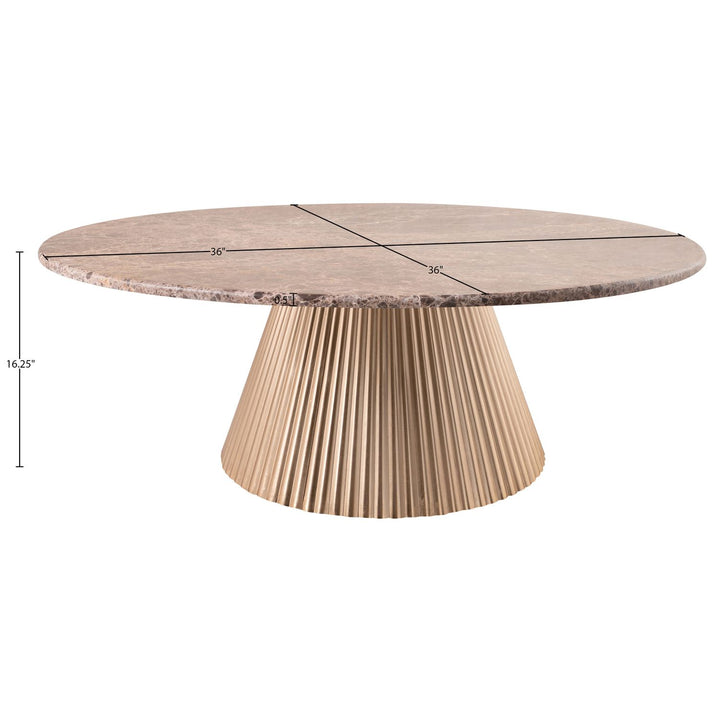 Cindra Genuine Marble Top And Iron Base Coffee Table — Brown / Brushed Brass