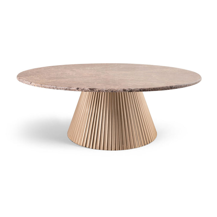 Cindra Genuine Marble Top And Iron Base Coffee Table — Brown / Brushed Brass