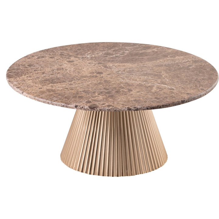 Cindra Genuine Marble Top And Iron Base Coffee Table — Brown / Brushed Brass