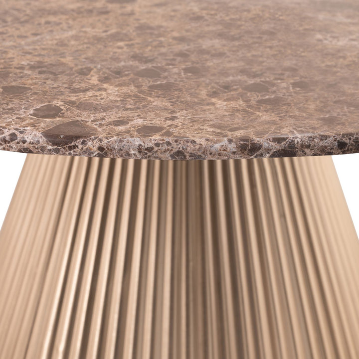 Cindra Genuine Marble Top And Iron Base Coffee Table — Brown / Brushed Brass