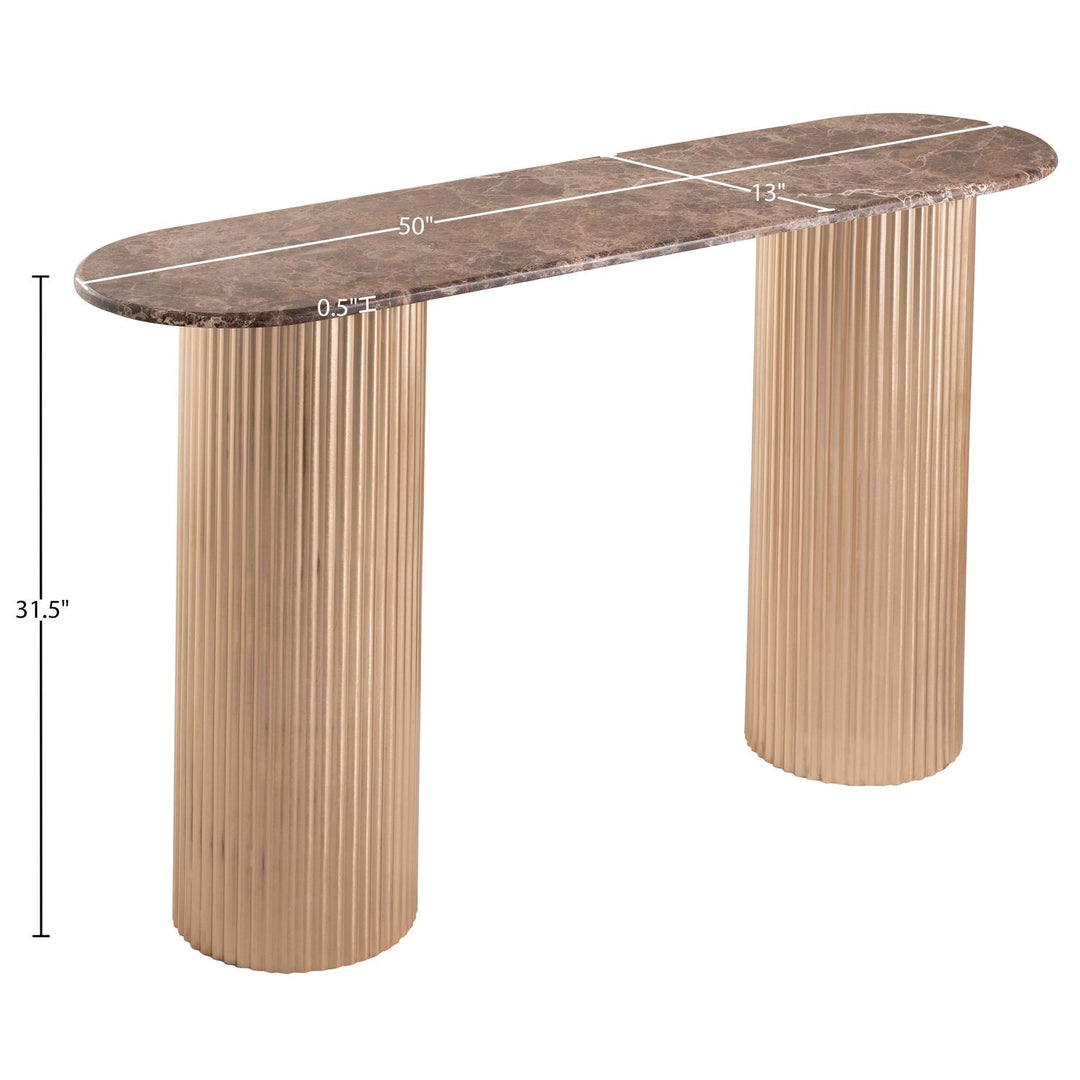 Cindra Genuine Marble Top And Iron Base Console Table — Brown / Brushed Brass