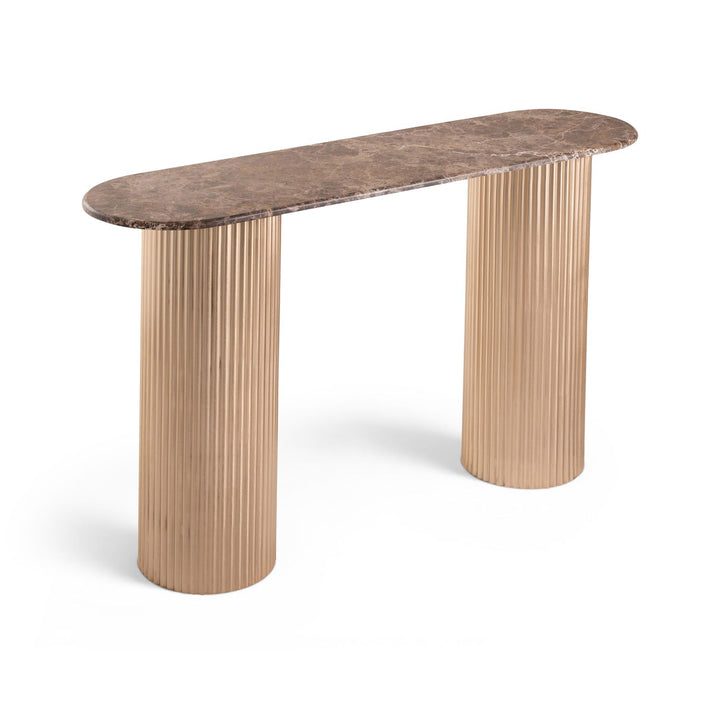 Cindra Genuine Marble Top And Iron Base Console Table — Brown / Brushed Brass