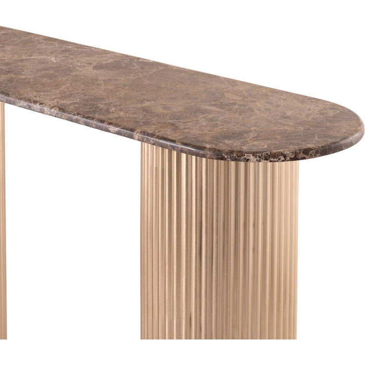 Cindra Genuine Marble Top And Iron Base Console Table — Brown / Brushed Brass