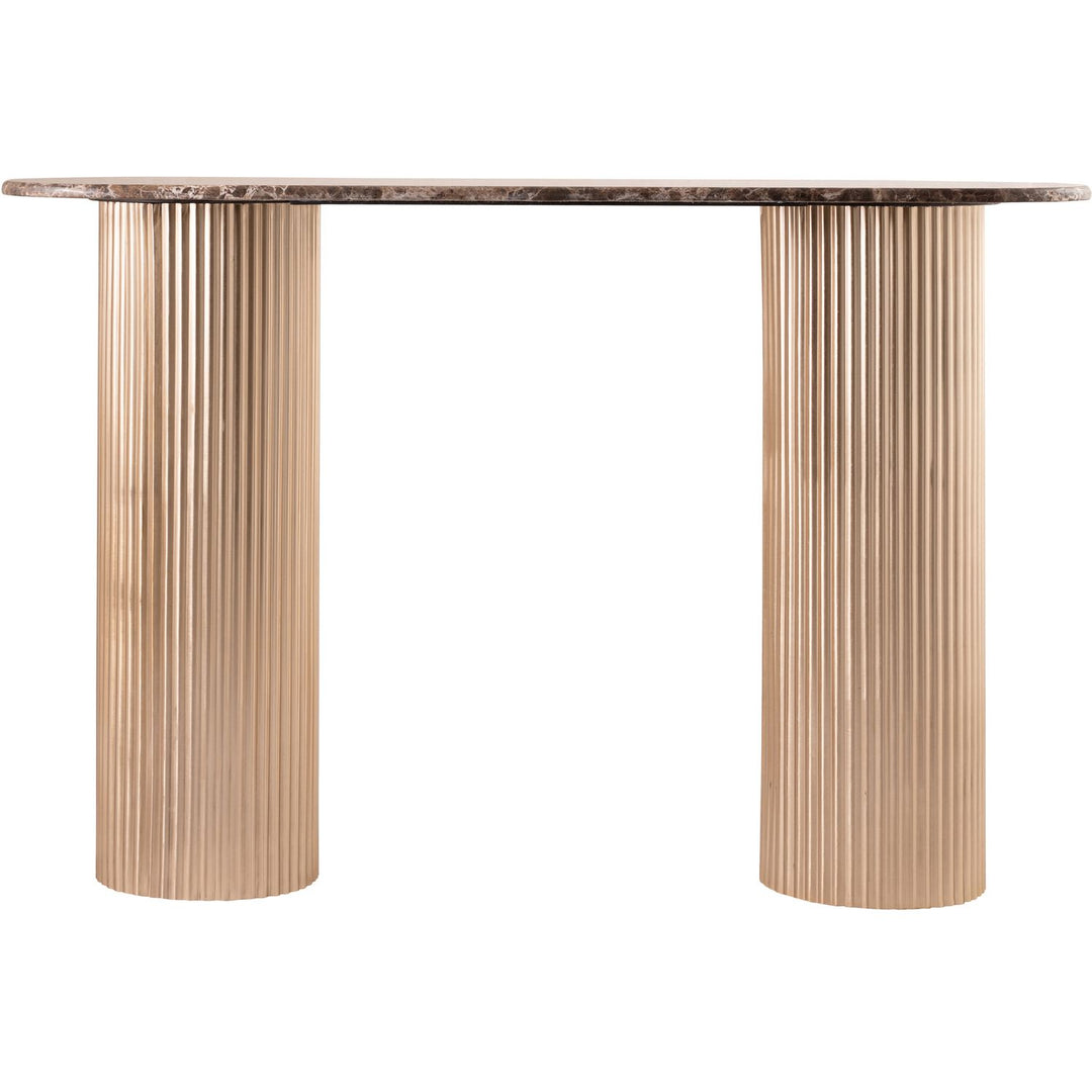 Cindra Genuine Marble Top And Iron Base Console Table — Brown / Brushed Brass