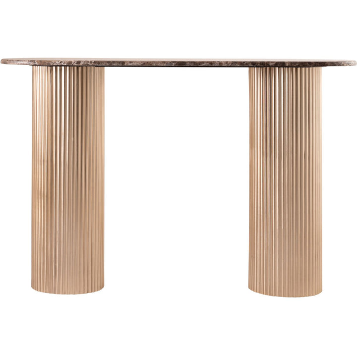 Cindra Genuine Marble Top And Iron Base Console Table — Brown / Brushed Brass