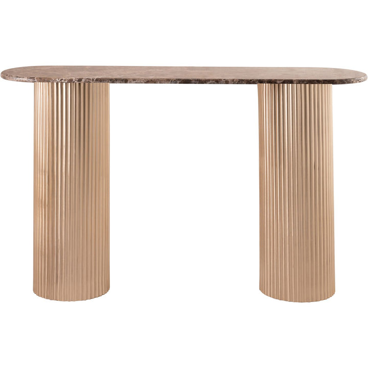 Cindra Genuine Marble Top And Iron Base Console Table — Brown / Brushed Brass