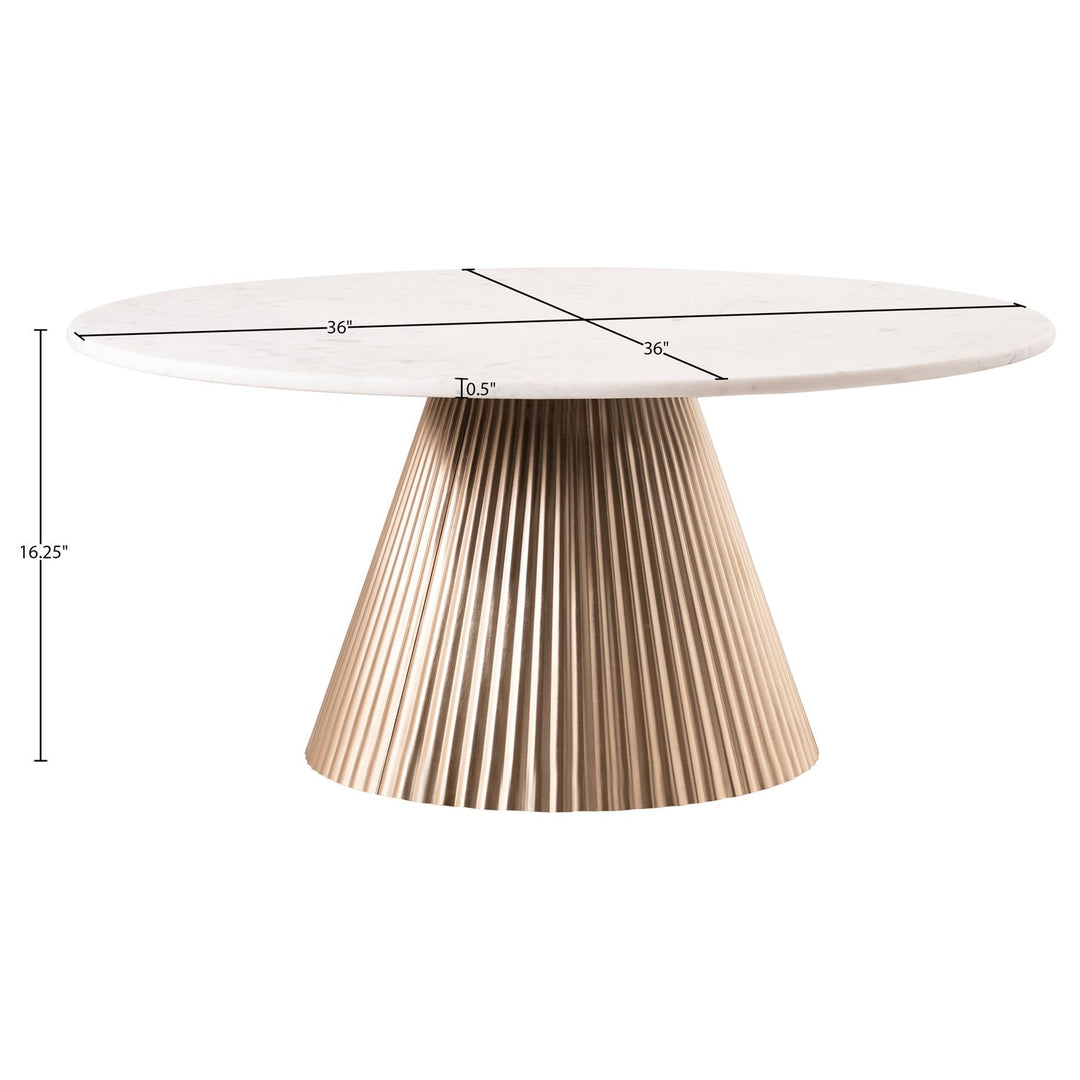 Cindra Genuine Marble Top And Iron Base Coffee Table — White / Brushed Brass