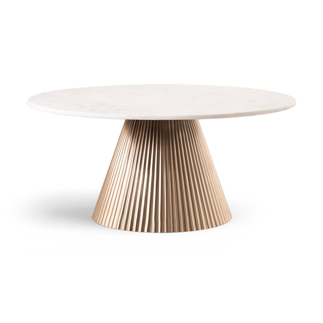 Cindra Genuine Marble Top And Iron Base Coffee Table — White / Brushed Brass