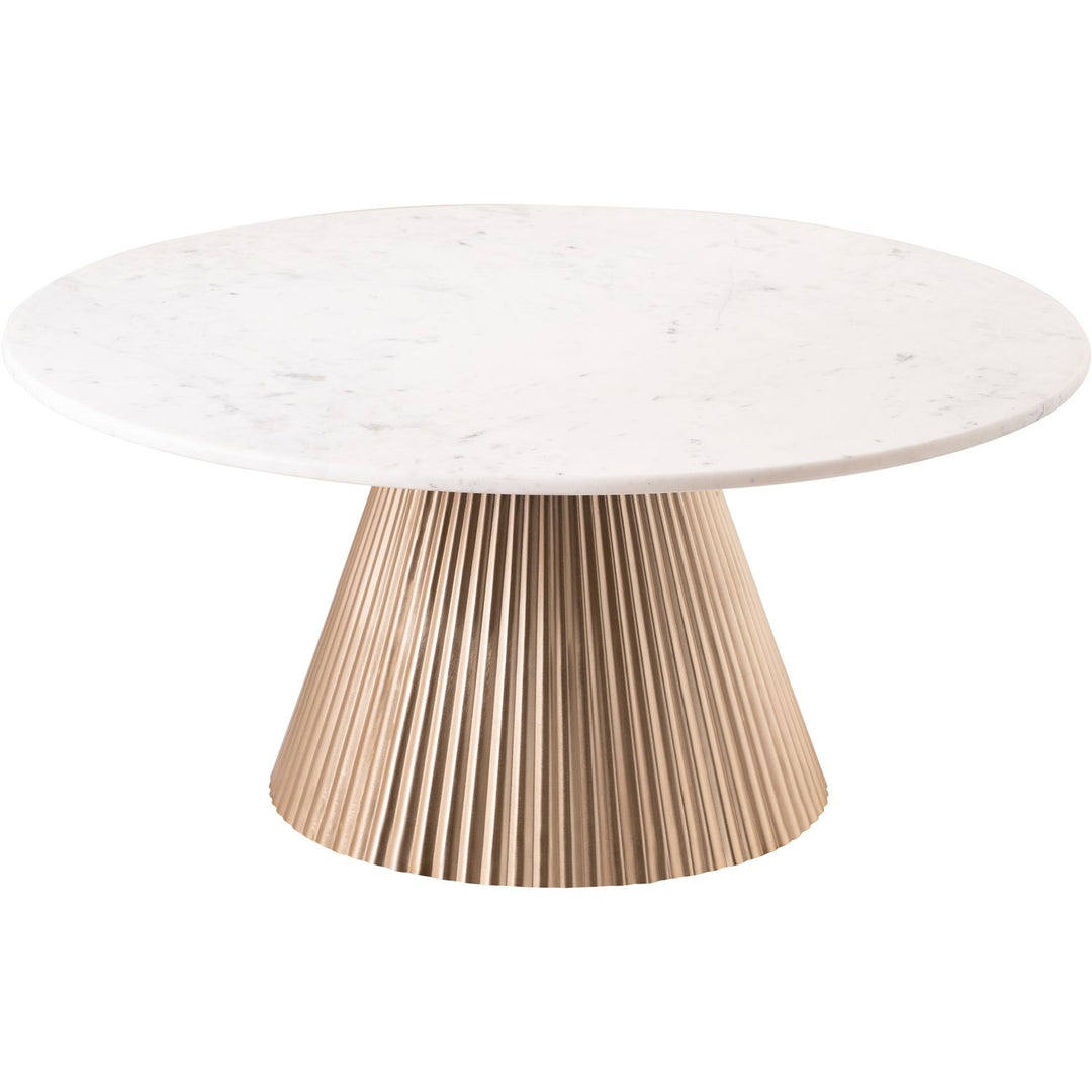 Cindra Genuine Marble Top And Iron Base Coffee Table — White / Brushed Brass