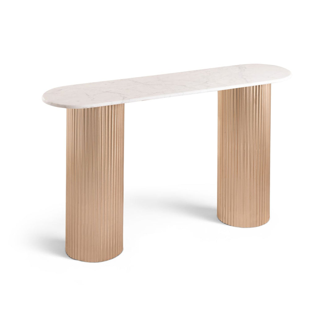 Cindra Genuine Marble Top And Iron Base Console Table — White / Brushed Brass
