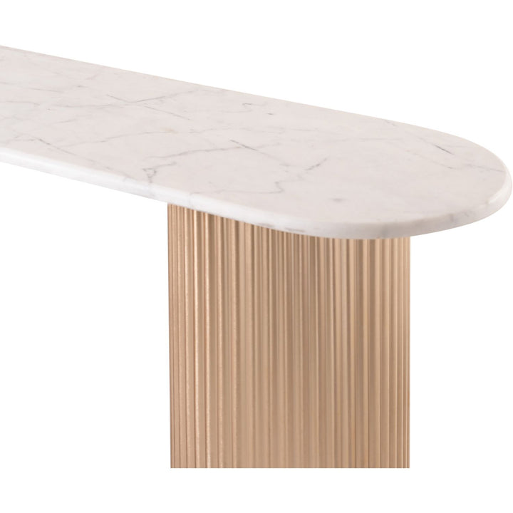 Cindra Genuine Marble Top And Iron Base Console Table — White / Brushed Brass
