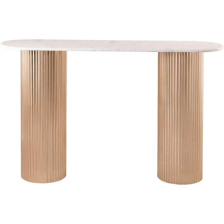 Cindra Genuine Marble Top And Iron Base Console Table — White / Brushed Brass