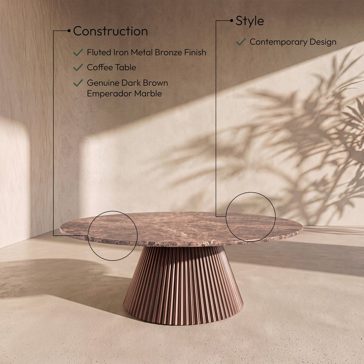 Cindra Genuine Marble Top And Iron Base Coffee Table — Brown / Bronzed Bronze