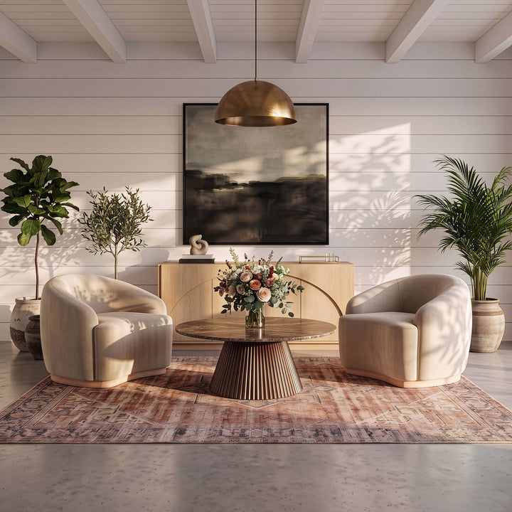 Cindra Genuine Marble Top And Iron Base Coffee Table — Brown / Bronzed Bronze