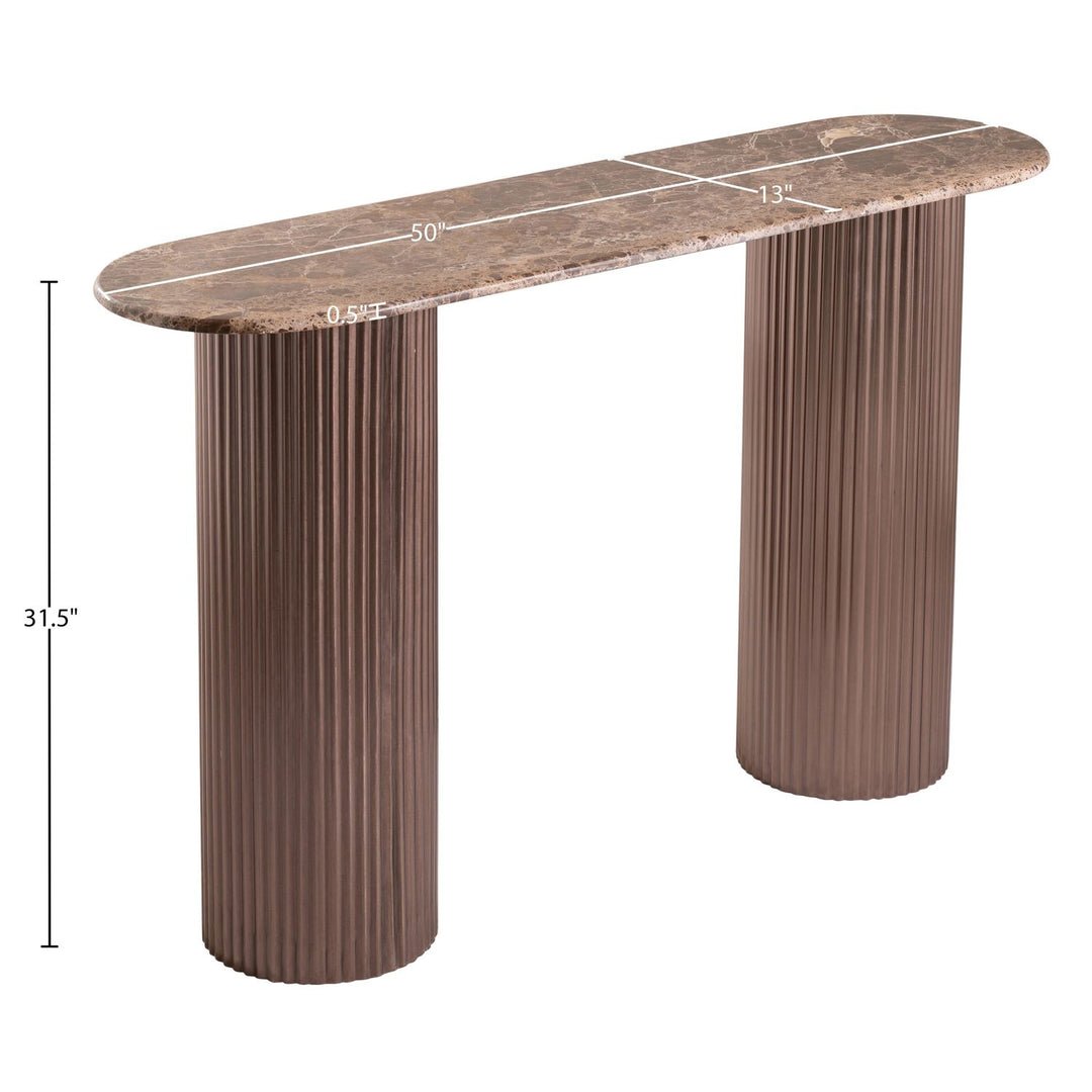 Cindra Genuine Marble Top And Iron Base Console Table — Brown / Bronzed Bronze