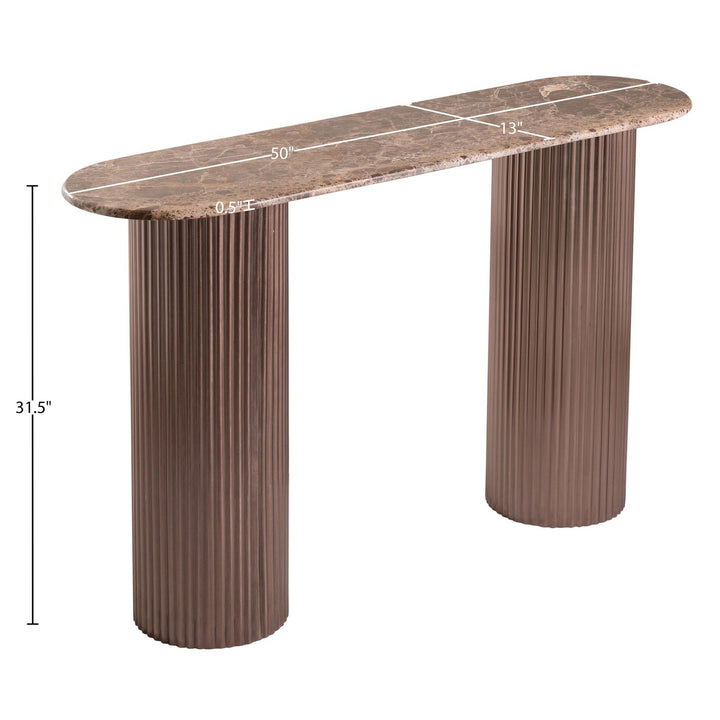 Cindra Genuine Marble Top And Iron Base Console Table — Brown / Bronzed Bronze