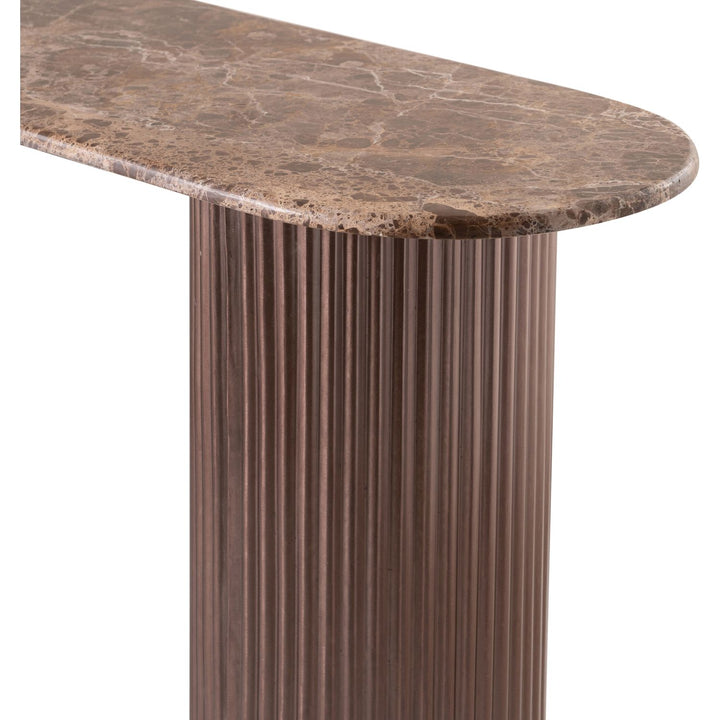 Cindra Genuine Marble Top And Iron Base Console Table — Brown / Bronzed Bronze