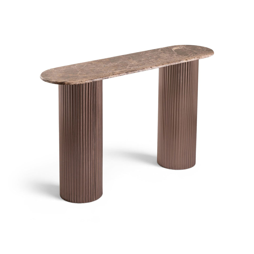Cindra Genuine Marble Top And Iron Base Console Table — Brown / Bronzed Bronze